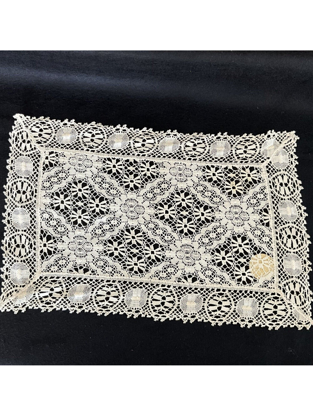 Vintage Nottingham Leavers Lace Doily Table Topper Rectangular Beige 11 x 17